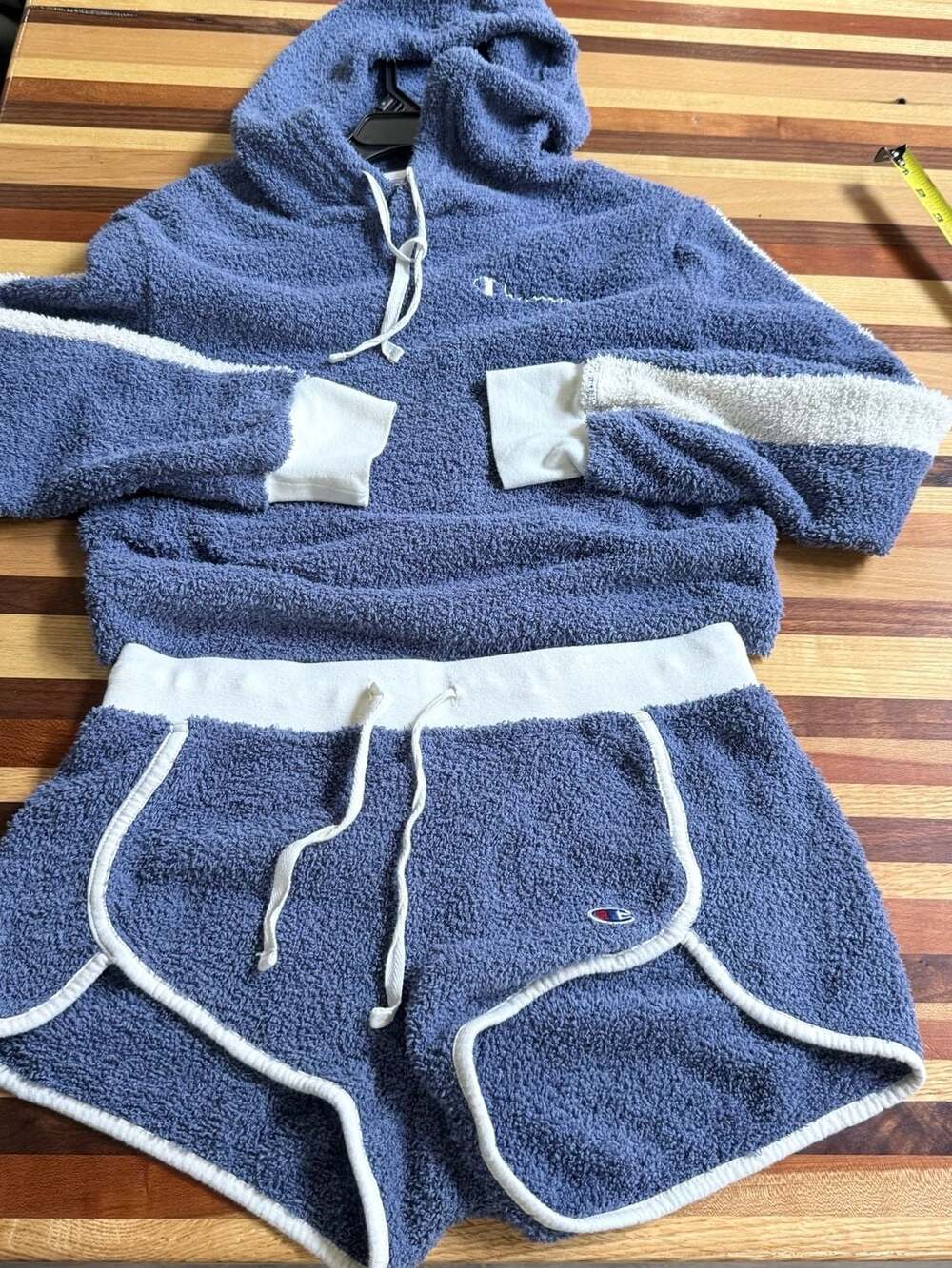 Champion Blue Terry Cloth Hoodie and Shorts Lounge Set Size S